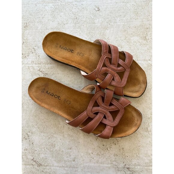 Naot Womens Sz 40 Leather Sandals Brown Slide Comfort Footbed - Picture 9 of 9